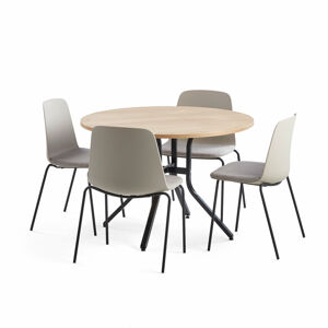 Zostava nábytku: stôl Various + 4 šedé stoličky Langford