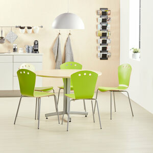 Jedálenská zostava: 1 stôl Ø1100 mm, breza + 5 stoličiek, zelená