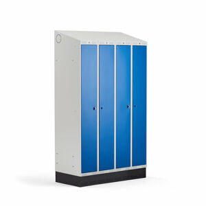Šatňová skrinka CLASSIC COMBO, so soklom, 4 dvere, 2050x1200x550 mm, modrá