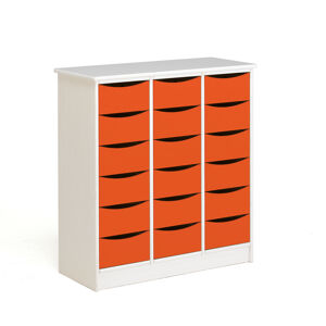 Zásuvková skrinka BJÖRKAVI, 18 zásuviek, 860x400x980 mm, biela, oranžová