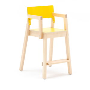 Vysoká detská stolička LOVE s opierkami rúk, V 500 mm, breza, laminát - žltá