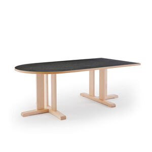 Stôl KUPOL, polovičný ovál, 1800x800x600 mm, linoleum - tmavošedá, breza