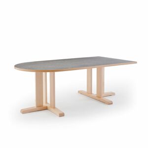 Stôl KUPOL, polovičný ovál, 1800x800x600 mm, linoleum - šedá, breza