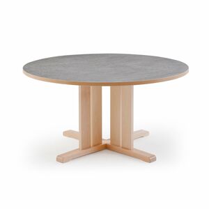 Stôl KUPOL, okrúhly, Ø1200x720 mm, linoleum - šedá, breza