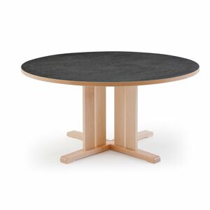 Stôl KUPOL, okrúhly, Ø1300x720 mm, linoleum - tmavošedá, breza