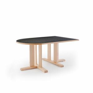 Stôl KUPOL, polovičný ovál, 1400x800x600 mm, linoleum - tmavošedá, breza