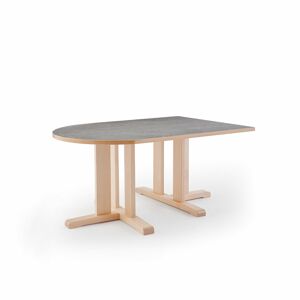 Stôl KUPOL, polovičný ovál, 1400x800x600 mm, linoleum - šedá, breza