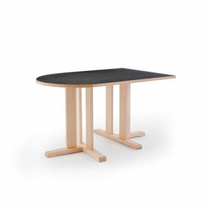 Stôl KUPOL, polovičný ovál, 1400x800x720 mm, linoleum - tmavošedá, breza