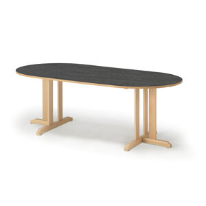 Stôl KUPOL, oválny, 2000x800x720 mm, linoleum - tmavošedá, breza