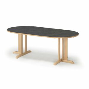 Stôl KUPOL, oválny, 2000x720 mm, linoleum - tmavošedá, breza