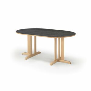 Stôl KUPOL, oválny, 1500x800x720 mm, linoleum - tmavošedá, breza