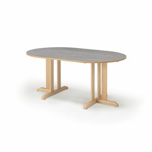 Stôl KUPOL, oválny, 1500x800x720 mm, linoleum - šedá, breza