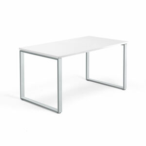Kancelársky pracovný stôl QBUS, O-rám, 1400x800 mm, biela/strieborná