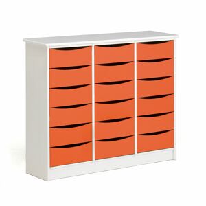 Zásuvková skrinka BJÖRKAVI, 18 zásuviek, 1160x400x980 mm, biela, oranžová