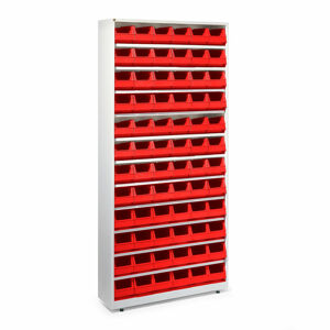 Regál s plastovými boxmi, 72 červených boxov, 2000x950x250 mm