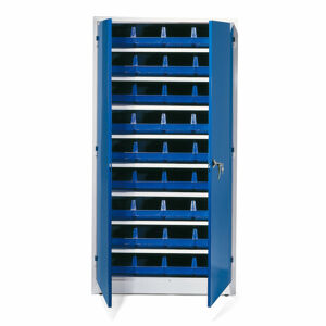 Kovová skriňa STYLE s 36 modrými plastovými boxami série 9000, 1900x1000x400 mm