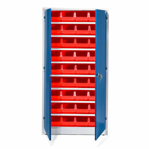 Kovová skriňa STYLE s 36 červenými plastovými boxami série 9000, 1900x1000x400 mm