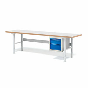 Dielenský stôl Solid 750 s 3 zásuvkami, nosnosť 750 kg, 2500x800 mm, laminát