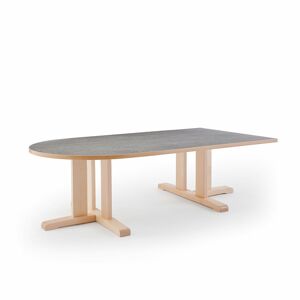 Stôl KUPOL, polovičný ovál, 1800x800x500 mm, linoleum - šedá, breza