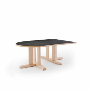 Stôl KUPOL, polovičný ovál, 1400x800x500 mm, linoleum - tmavošedá, breza