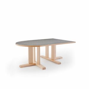 Stôl KUPOL, polovičný ovál, 1400x800x500 mm, linoleum - šedá, breza