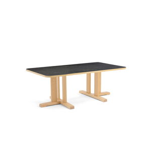 Stôl KUPOL, obdĺžnik, 1400x800x500 mm, linoleum - tmavošedá, breza
