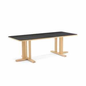 Stôl KUPOL, obdĺžnik, 1800x800x600 mm, linoleum - tmavošedá, breza