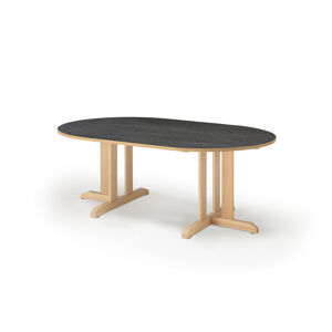 Stôl KUPOL, oválny, 1500x800x600 mm, linoleum - tmavošedá, breza
