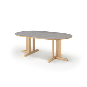 Stôl KUPOL, oválny, 1500x800x600 mm, linoleum - šedá, breza