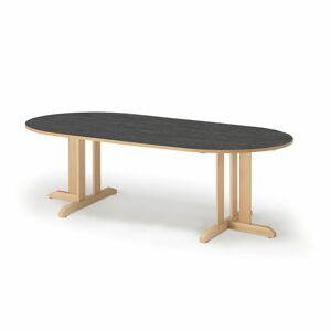 Stôl KUPOL, oválny, 2000x800x600 mm, linoleum - tmavošedá, breza