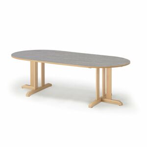 Stôl KUPOL, oválny, 2000x800x600 mm, linoleum - šedá, breza