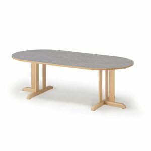 Stôl KUPOL, oválny, 2000x1000x600 mm, linoleum - šedá, breza