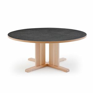 Stôl KUPOL, okrúhly, Ø1300x600 mm, linoleum - tmavošedá, breza