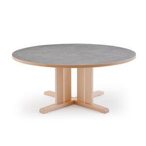 Stôl KUPOL, okrúhly, Ø1300x600 mm, linoleum - šedá, breza