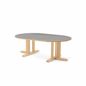 Stôl KUPOL, oválny, 1500x800x500 mm, linoleum - šedá, breza
