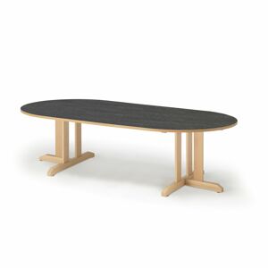 Stôl KUPOL, oválny, 2000x800x500 mm, linoleum - tmavošedá, breza