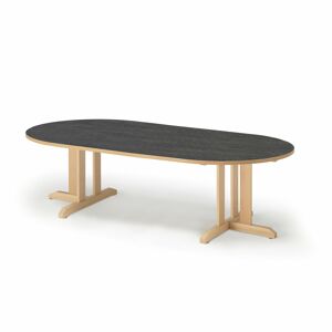 Stôl KUPOL, oválny, 2000x500 mm, linoleum - tmavošedá, breza