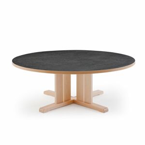 Stôl KUPOL, okrúhly, Ø1300x500 mm, linoleum - tmavošedá, breza