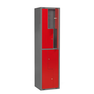 Školská šatňová skrinka MINI Z, 1 sekcia, 4 dvere, 1980x500x450 mm, červená
