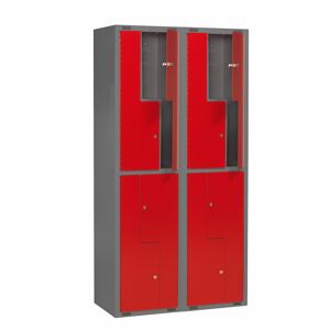 Školská šatňová skrinka MINI Z, 2 sekcie, 8 dverí, 1980x1000x450 mm, červená