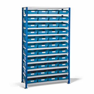 Regál MIX s 44 modrými plastovými boxami REACH, 1740x1000x400 mm