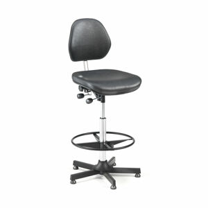 Priemyselná stolička AUGUSTA, s opierkou nôh, V 650 - 900 mm, čierny vinyl