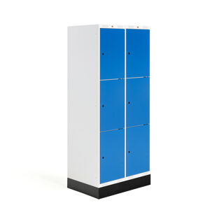 Školská šatňová skrinka ROZ, 2 sekcie, 6 dverí, 1890x800x550 mm, modrá, so soklom