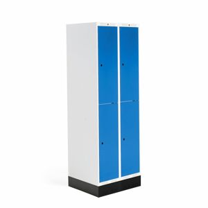 Školská šatňová skrinka ROZ, 2 sekcie, 4 dvere, 1890x600x550 mm, modrá, so soklom