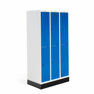 Školská šatňová skrinka ROZ, 3 sekcie, 6 dverí, 1890x900x550 mm, modrá, so soklom