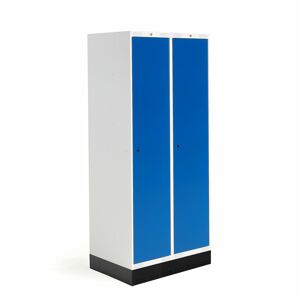 Školská šatňová skrinka ROZ, 2 sekcie, 2 dvere, 1890x800x550 mm, modrá, so soklom