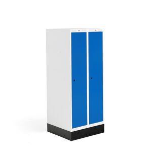 Školská šatňová skrinka ROZ, 2 sekcie, 2 dvere, 1510x600x550 mm, modrá, so soklom