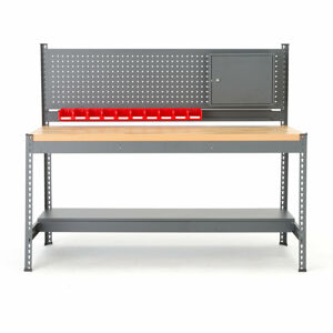 Dielenský stôl COMBO s panelom na náradie a skrinkou, 1840x775x1530 mm