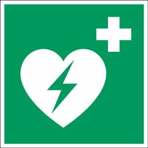 Bezpečnostné značenie: Automatizovaný defibrilátor srdca, polyester, 100x100 mm
