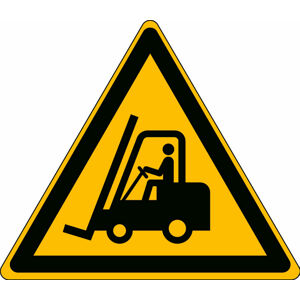 Bezpečnostné značenie: Pozor, vysokozdvižné vozíky, polyester, V:200 mm